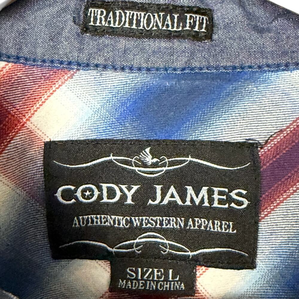 Cody James Western Plaid Sleeveless Shirt Mens Large Red Blue Cutoff Cowboy - Picture 7 of 10